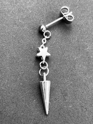 By prisförslag- 1 st Snygg silverfärgad stjärnörhänge kon - Unikt örhänge i silverfärgad metall med en liten stjärna och en spetsig konformad hängande detalj. Perfekt accessoar för dig som gillar edgy och stilrena smycken. Passar till många olika looks och ger en cool touch till din outfit.