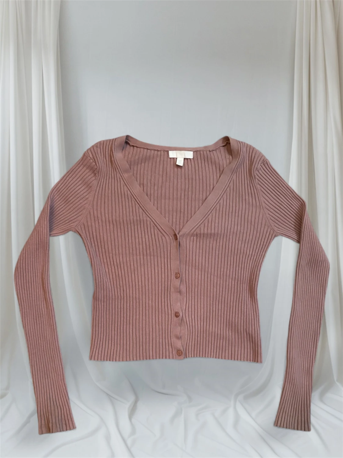 Ribbstickad Kofta Dammrosa H&M - 1