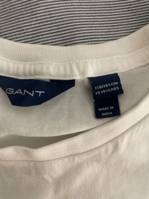 Vit GANT t-shirt med logga och emblem - Vit t-shirt från GANT med klassisk logga och ett snyggt emblem med stjärnor och ränder på bröstet. T-shirten har rund halsringning och korta ärmar. Tillverkad i mjuk bomull för en skön känsla hela dagen.