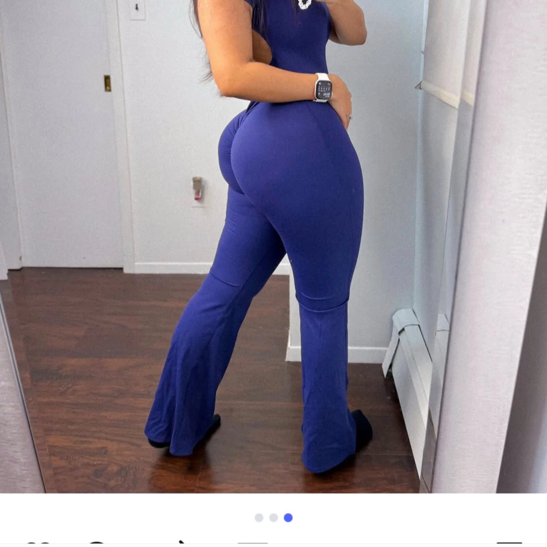 Blå tight byxdress med utsvängda ben - 2