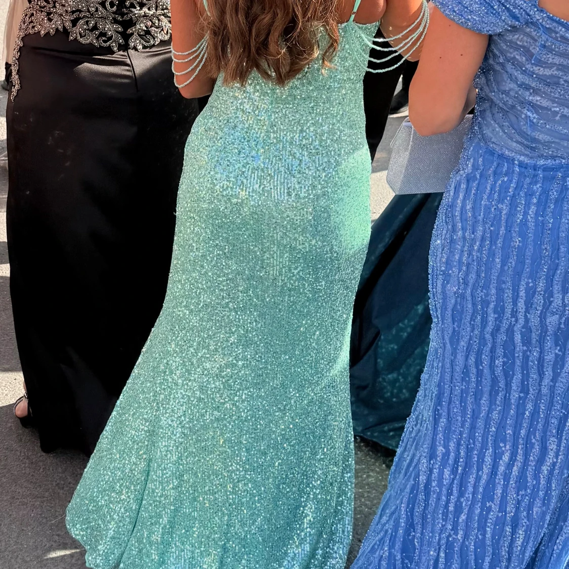 Mintgrön glittrig långklänning - 2