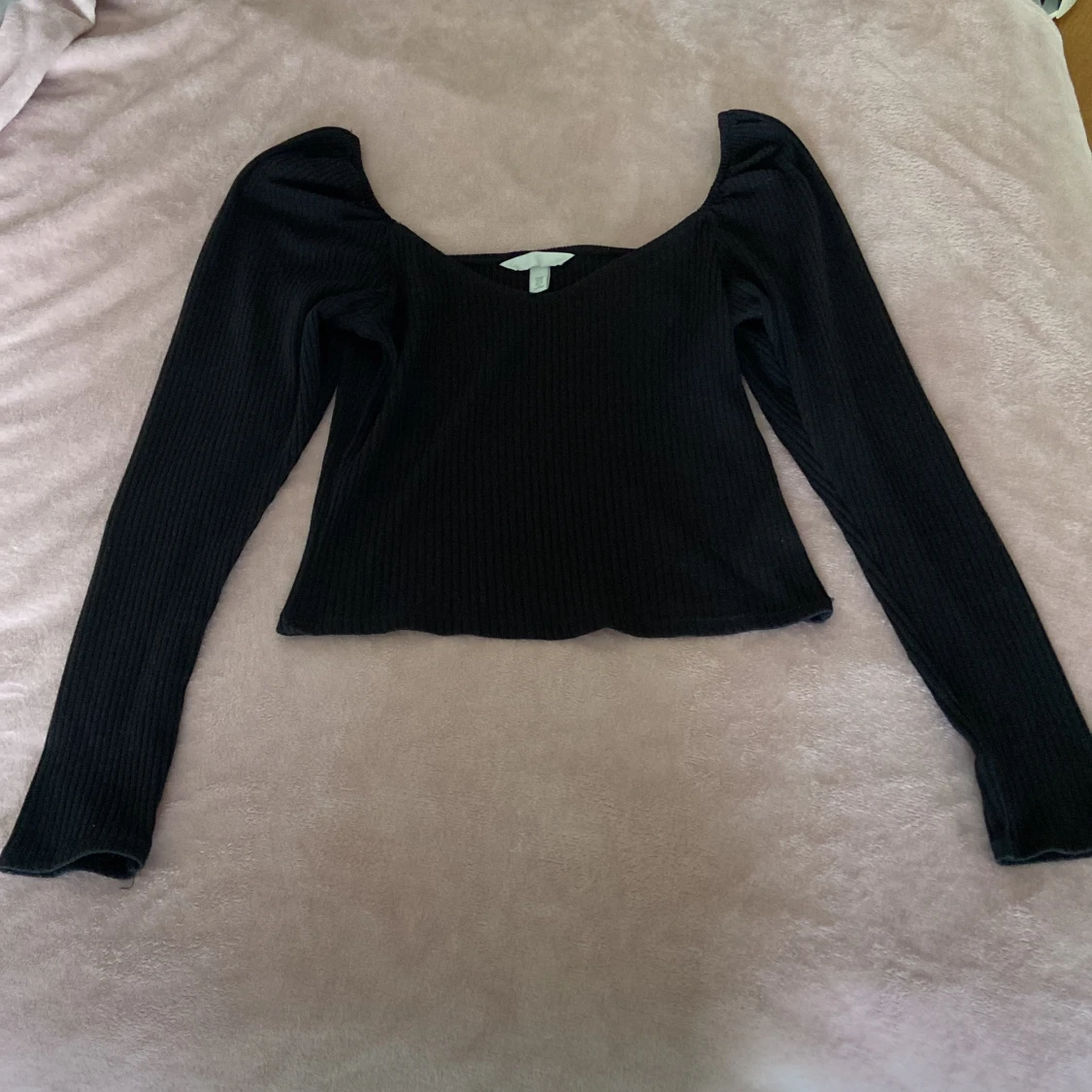 Svart ribbad långärmad topp H&M