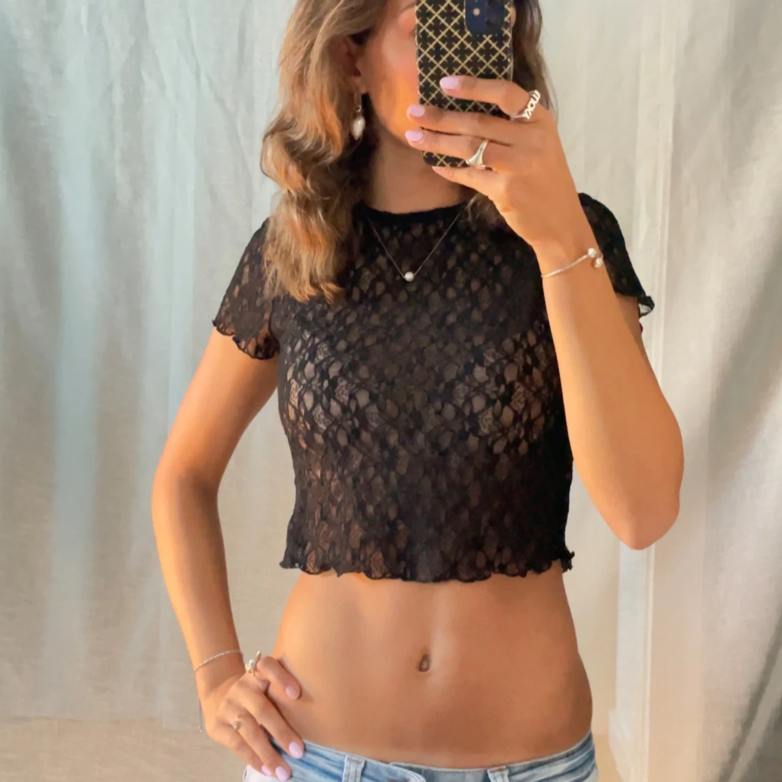 Svart croppad spetsblus - 2