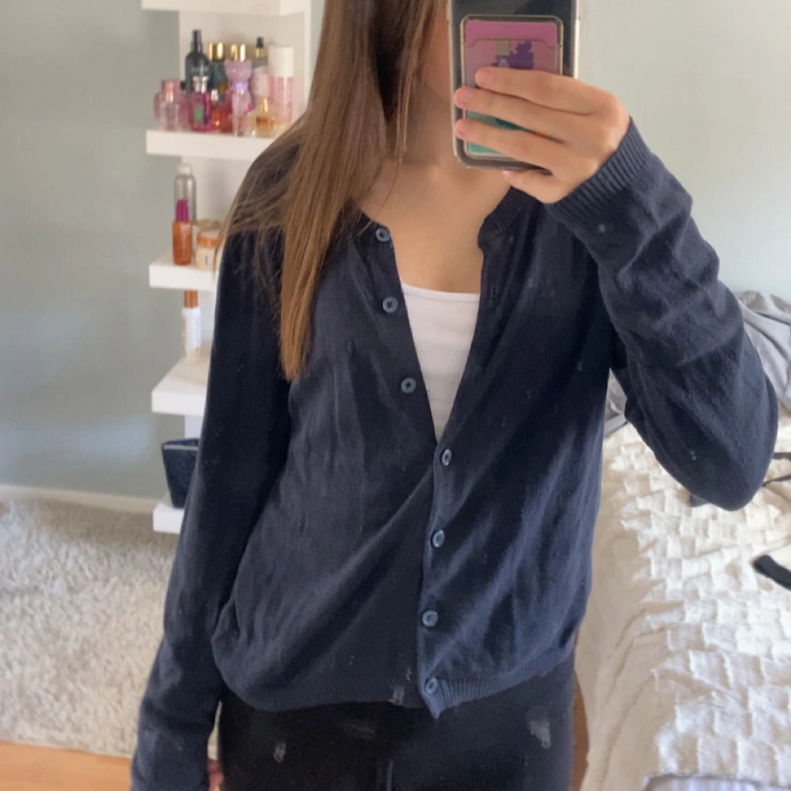 marinblå kofta med knappar - 1