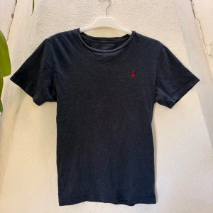 Mörkgrå t-shirt från Polo Ralph Lauren - Klassisk mörkgrå t-shirt från Polo Ralph Lauren med röd broderad logga på bröstet. T-shirten har rund halsringning och är tillverkad i mjuk bomull. Enkel och stilren modell som passar perfekt till jeans eller shorts. Ljuset gör att den ser blåare ut men den är mörkgrå.
