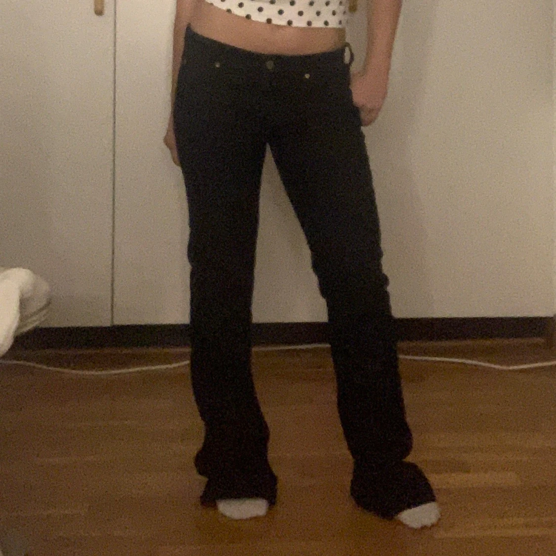 Marinblå/svarta Lågmidjade bootcut jeans - 2