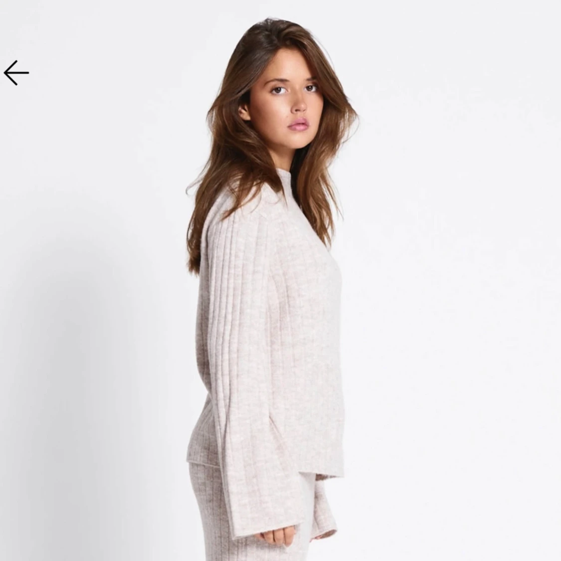 Beige ribbad stickad topp - 1