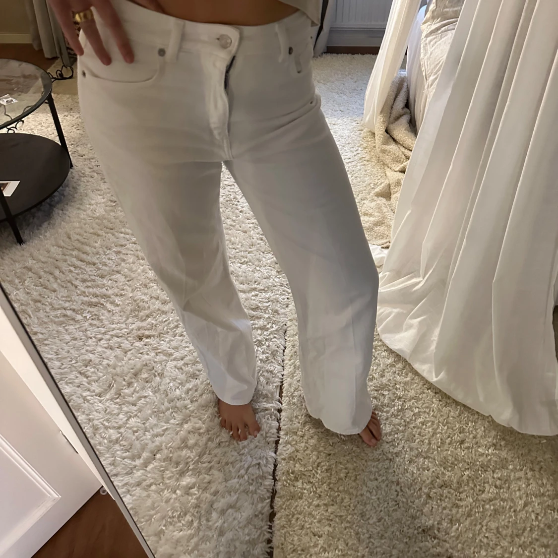 Vita raka jeans med hög midja