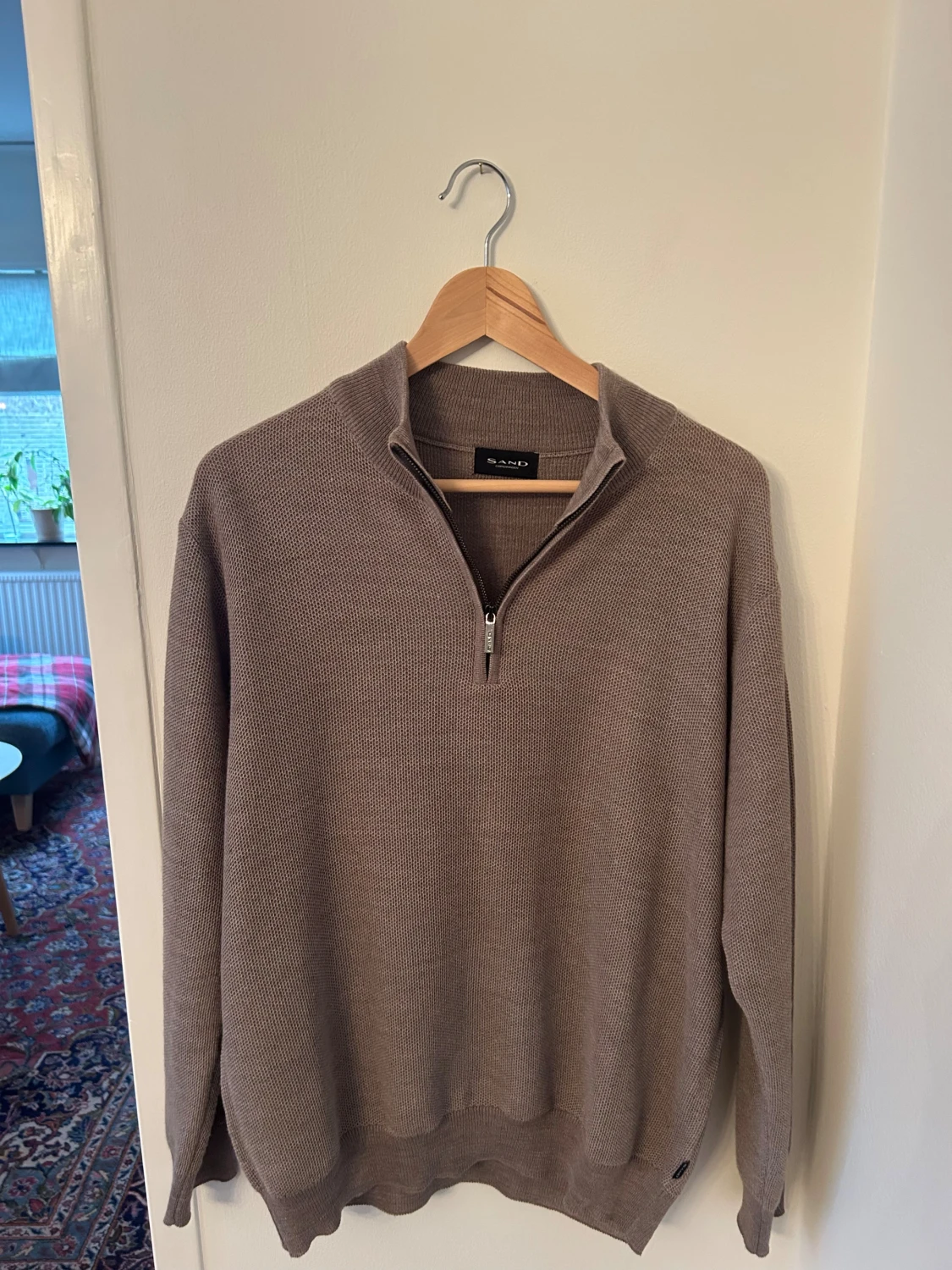 Beige stickad half zip-tröja Sand