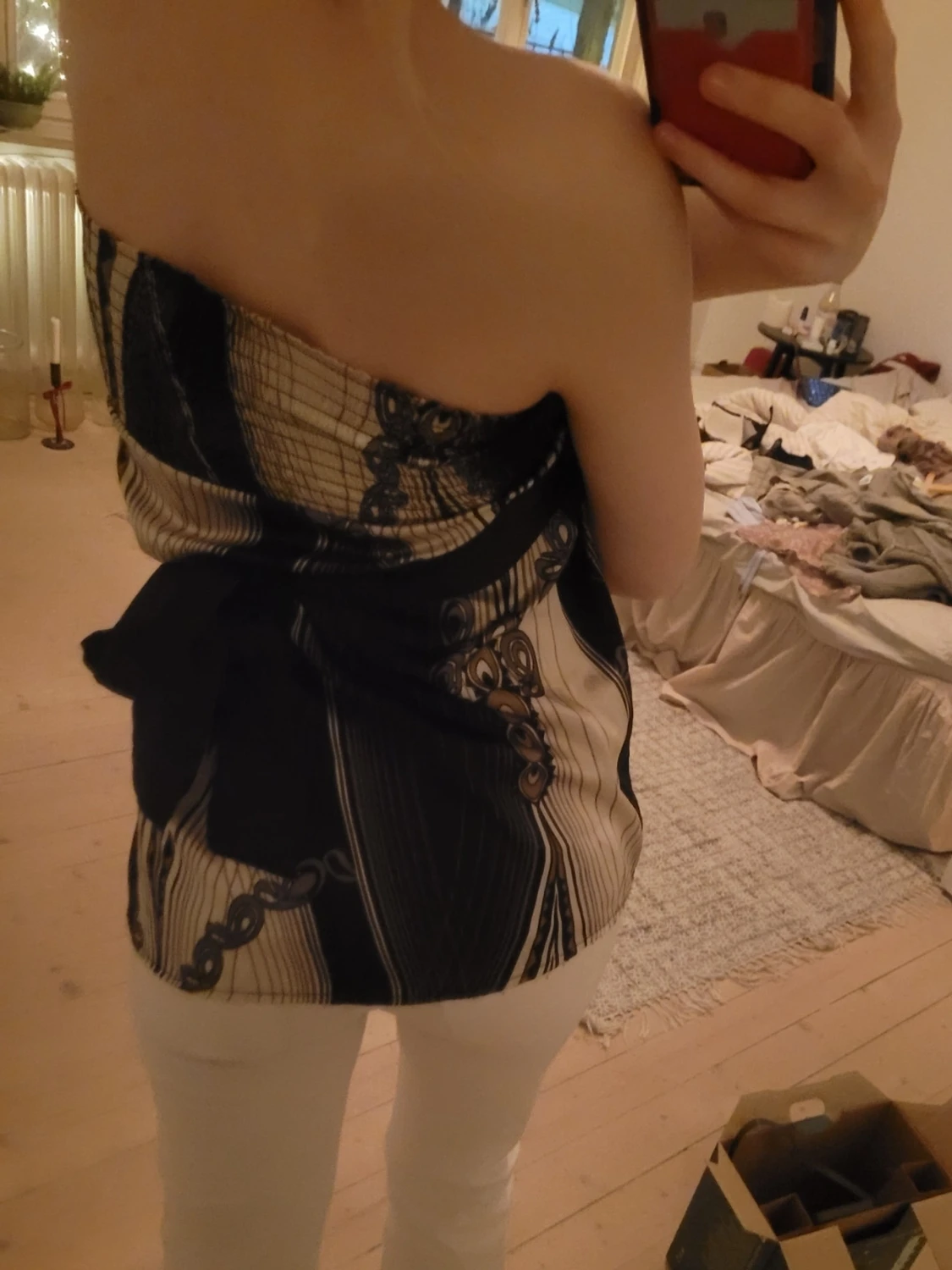 Mönstrad bandeau tubtopp med knyt - 2