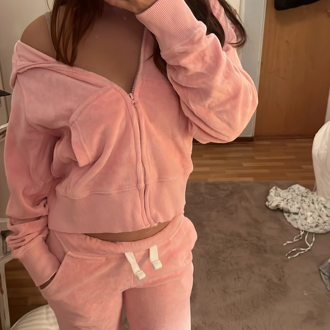 Rosa mjukisbyxor i velour XS - 1