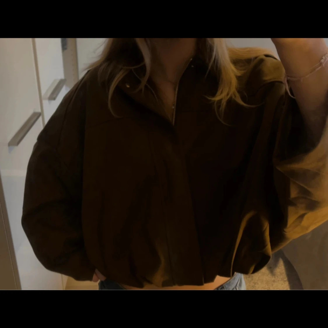 Brun mocka bomberjacka croppad - 1