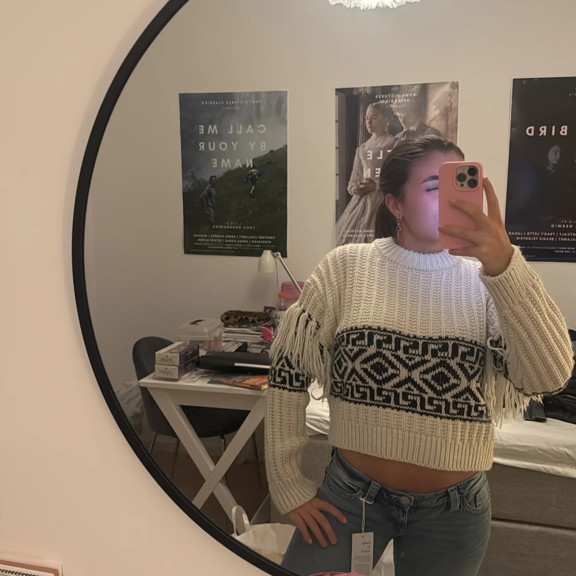 Vit och svart croppad stickad tröja - 1