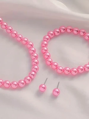 Pink necklace set  - Pink jewellery set (necklace+bracelet+ earrings) shipping same day "if you order during opening hours of post office" otherwise next day
