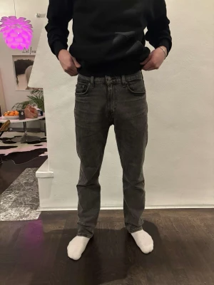 Levi's 505 grå jeans W30 L30 - Säljer ett par Levi's 505 jeans i grå tvätt med klassisk femficksdesign och rak passform. Jeansen har normal midja och är gjorda i slitstark bomull. Perfekt för dig som gillar en enkel och tidlös look. Modellen är 175 cm, vikt 68 kg