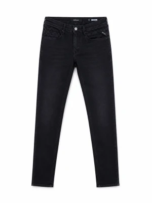 Svarta slim fit jeans från Replay - Snygga svarta slim fit jeans från Replay med klassisk femficksdesign och diskret logga på fickan. Jeansen har en smal passform och är tillverkade i stretchigt material för extra komfort. Perfekta för en trendig och avslappnad stil.