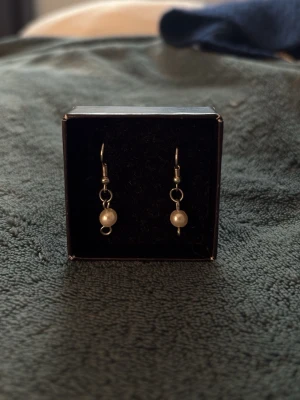 Silvriga örhängen med pärlor - Säljer ett par stilrena örhängen i silverfärgad metall med vita pärlor. Örhängena har enkel krok och en rund pärldetalj som hänger ned. Perfekta för dig som gillar klassiska accessoarer med en elegant touch.