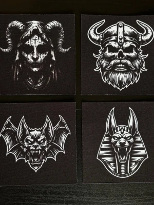 Set of 4 black&white goth back patches - Set of 4 black&white hand made screen print back patches  ✦Sew it into your jacket - It’s not iron on  ✦Measurements: 12cm x 12cm [each]  ✦Material: Fabric  ✦Technique: Digital transfer  ✦Shrink-proof and durable
