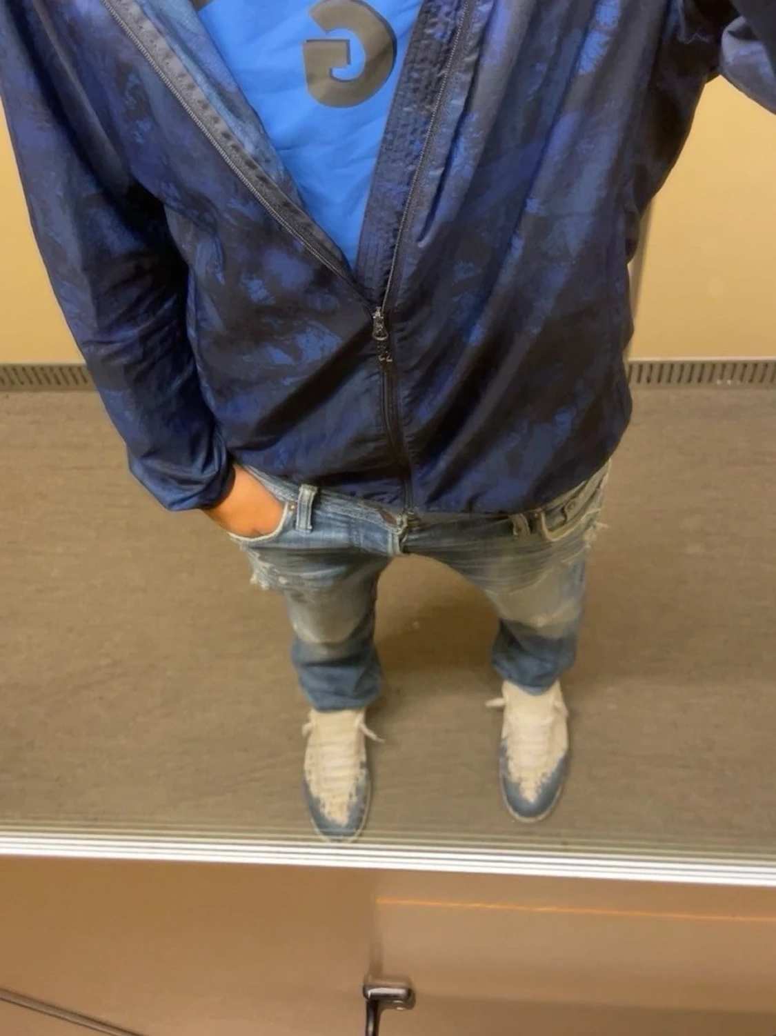 Blåmönstrad vindjacka med huva - 2