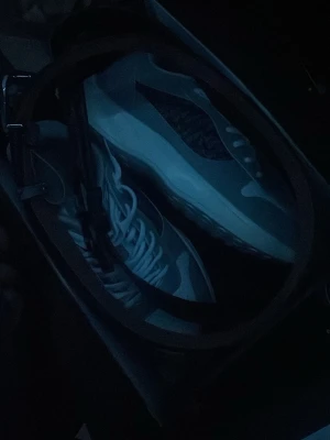 Vita sneakers med mesh-detaljer - Säljer ett par vita sneakers med tydliga mesh-detaljer på sidan och klassiska vita snören. Skorna har en låg profil och en modern, sportig look. Perfekta för dig som gillar stilrena och bekväma sneakers.