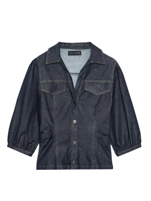 Denim topp - Mörkblå jeans topp med slim waist och puffärmar, ej tillgänglig längre passar xs-s