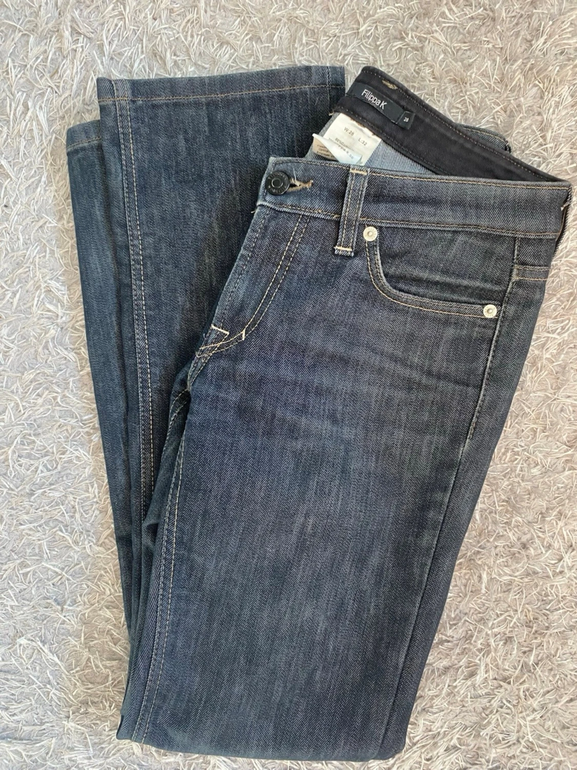 Mörkblåa lågmidjade straight jeans - 2