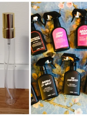 Lush 10 ml split 🌺 - 10 ml split i glasdekant med spray 30 kr styck ✨️Skriv vilken eller vilka du önskar så lägger jag upp som ett nytt  paket✨️Dessa dofter finns🍿Let the good times roll 🍓Strawberry feels forever🍇Grape soda🫐The comforter ✨️Sex bomb🍭Snowfairy🥑Avocado co-wash🍬Sticky dates🍯Honey I washed the kids 🍪Yog nog🍌Banoffee pie 