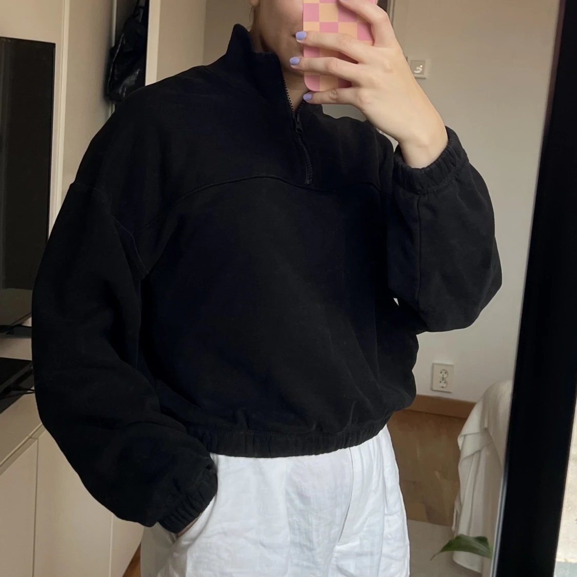 Croppad tröja med dragkedja - 90