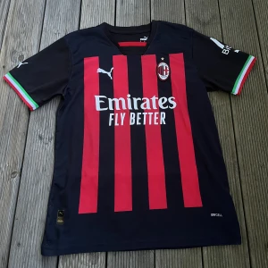 AC Milan fotbollströja  - Säljer nu AC Milans hemmatröja från säsongen 22/23. Storlek M passar också S! Väldigt bra skick! Lapparna finns kvar, är osäker på om den är äkta!  Pyttelite sprucket vid sponsorn !Kan skicka fler bilder i DM och även gå ner i pris vid snabb affär 🙏🏼🙌