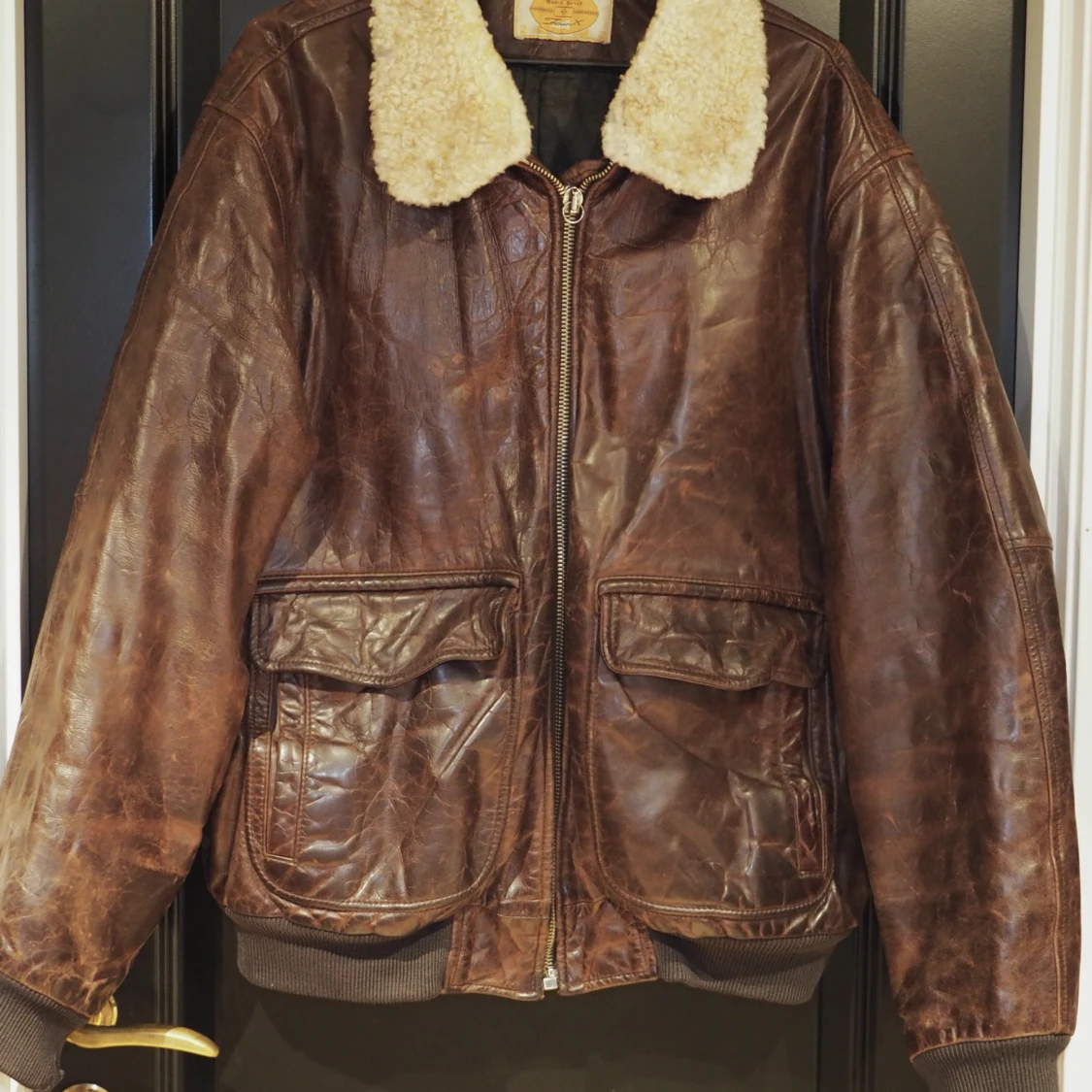 Brun vintage skinnjacka pilot modell - 90