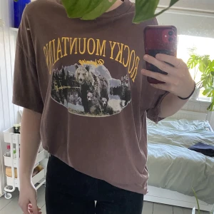 Brun oversized t-shirt med tryck - Brun tröja med tryck från HM. Strl XS, men väldigt oversized. Mycket bra skick och inga skador/fel på den.