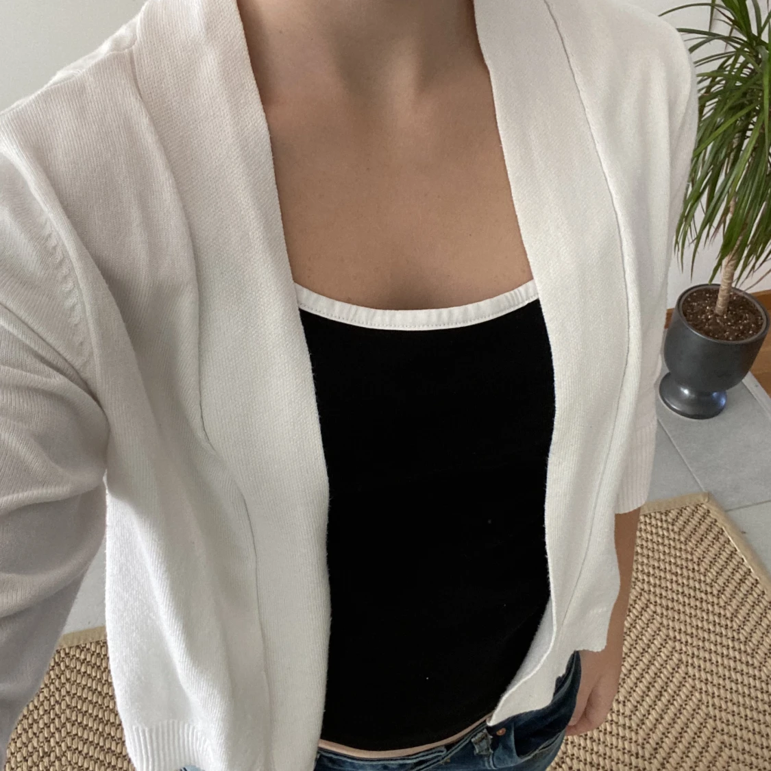 3/4 ärmad vit kofta - 90