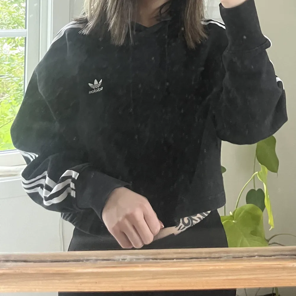 Cropped Adidas Hoodie i väldigt bra skick. Den är i storlek 32 och brukar själv vanligtvis bära runt storlek S . Hoodies.