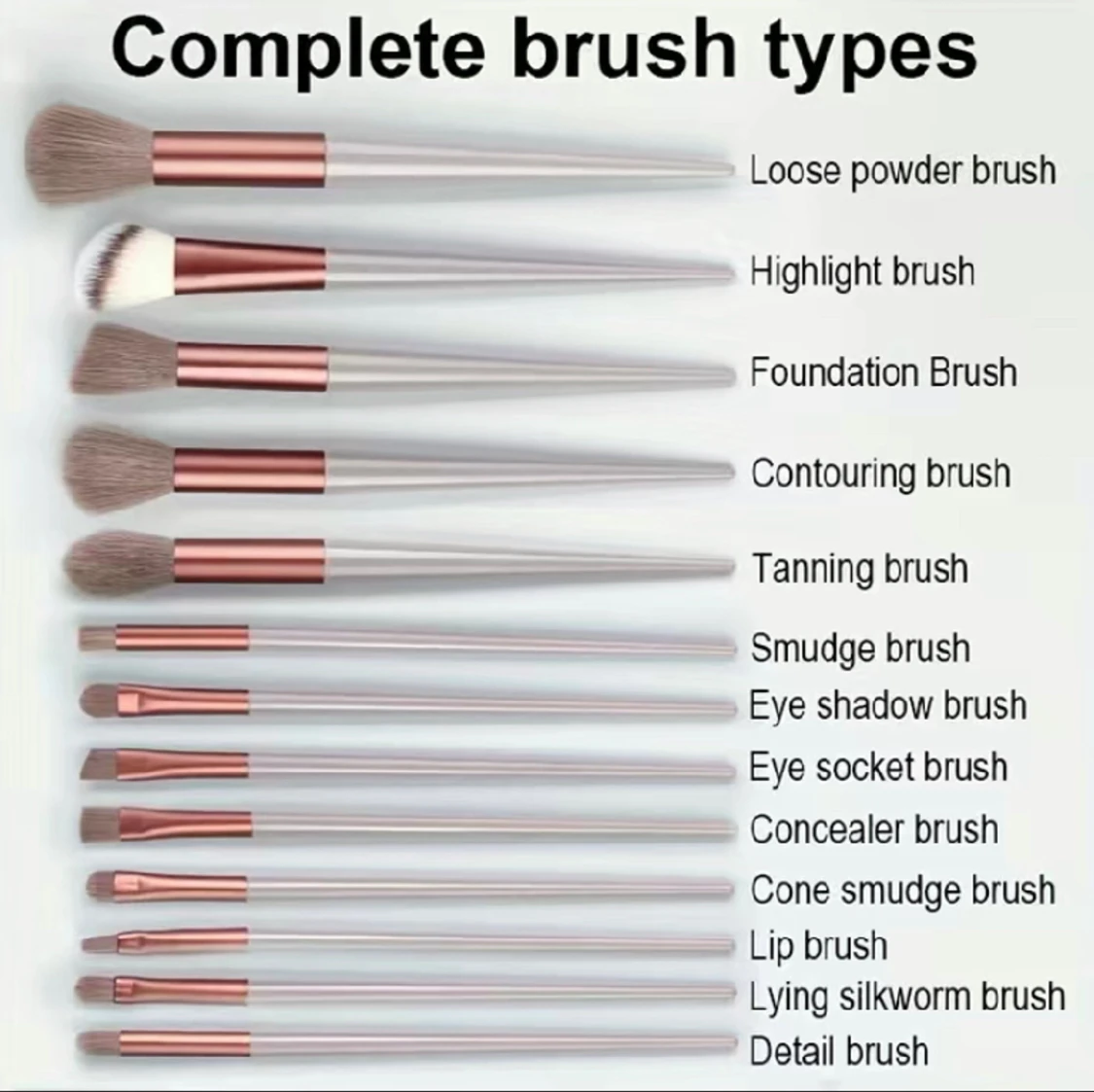 13st sminkborsteset med påse och en skonsam. - 90