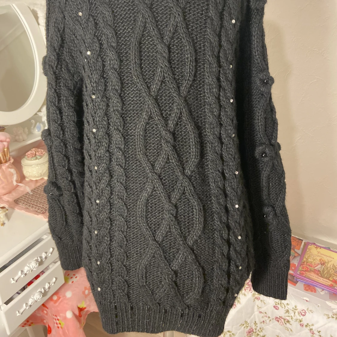 Oversized Kabelstickad Gem Tröja - 90