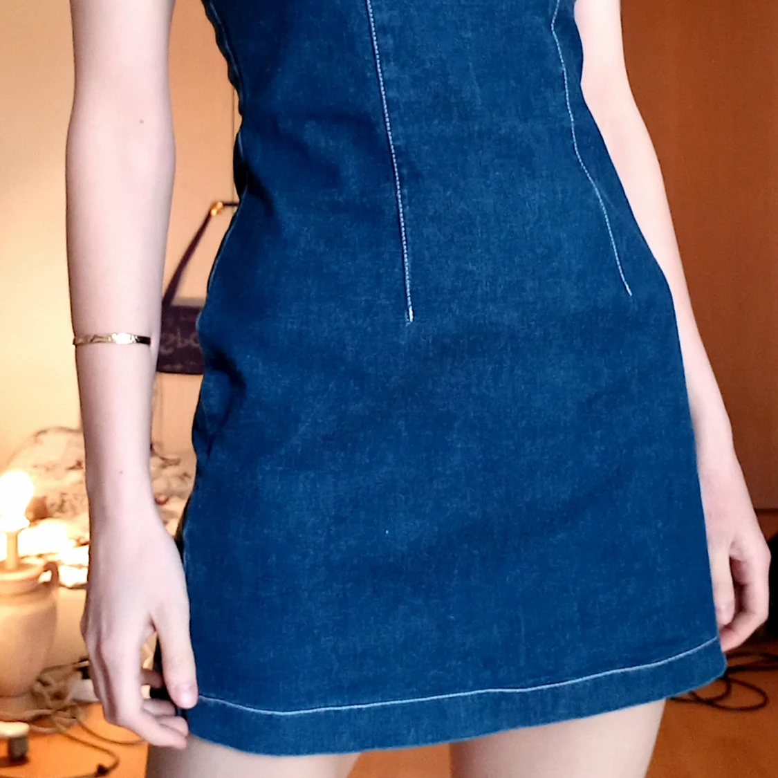 Denim Mini dress med Broderier - 90