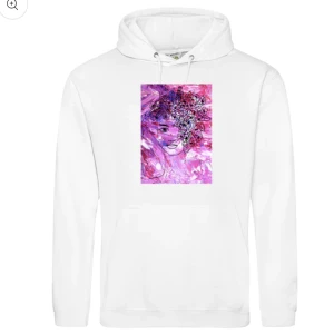 Hoddie från the cool elephant -  fin vit hoddie från the cool elephant med fint rosa tryck säljer då den sällan används kan inte se storleken men skulle tro s passar iallafall mig som har s märkte nu att den har små fläckar på armen som jag tror inte går bort men syns inte heller mycket