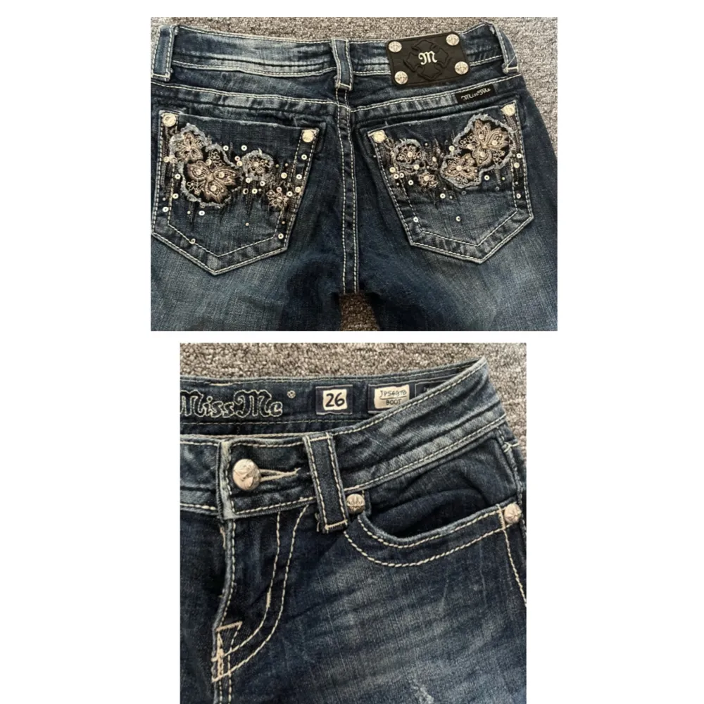 Vintage bootcut jeans i superbra skick men assnygga bakfickor och detaljer ❤️ Skriv gärna privat om du har frågor. . Jeans & Byxor.
