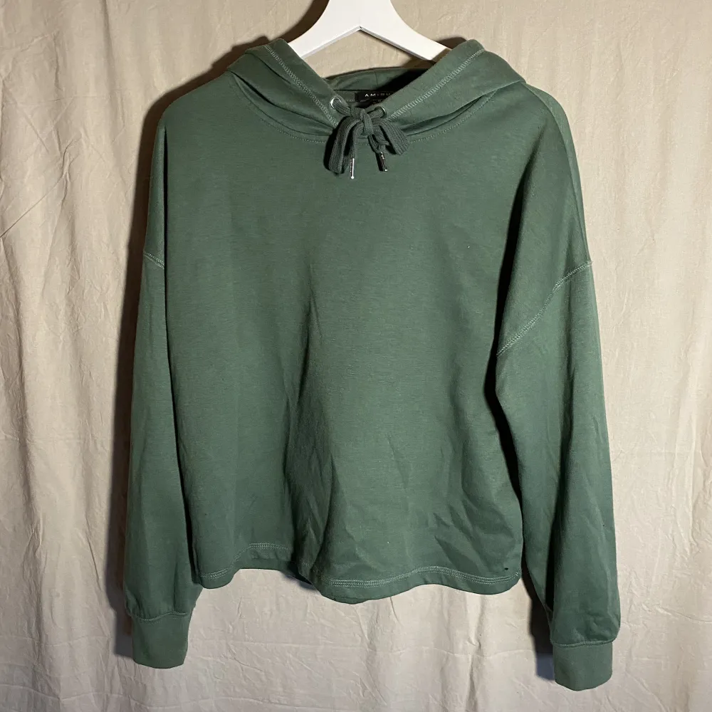 En grön tröja med luva från amisu. Det är storlek M. Den är lite åt det tunnare hållet. Använd endast fåtal gånger, den är i bra skick och har inga slitskador😁 hör av dig vid fler frågor!. Tröjor & Koftor.