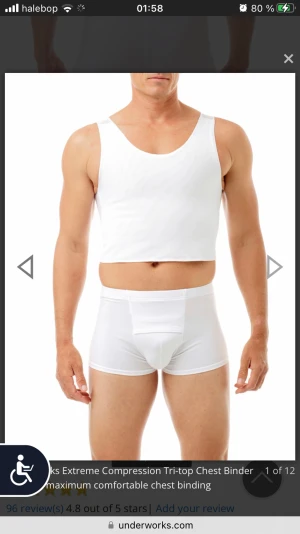 Binder (ftm) - Säljer min gamla binder från underworks då jag bytt storlek. Taget från deras hemsida 👇🏻 “Sizes - Measure Chest-Inches:/ Medium 34-36 / If unsure, please order a size up” plattar till bra och är väldigt hållbar! 