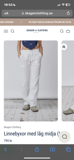 Linnebyxor  - Jag säljer mina helt oanvända vita lågmidjade linnebyxor från Skagen Clothing (endast testade). Jag köpte dom för 799kr för ca 1,5 månad sedan. Kom privat för frågor eller fler bilder💓💓