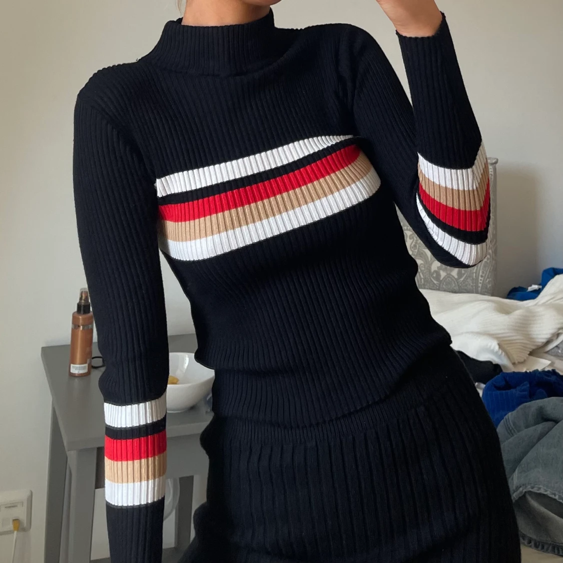 Långärmad randig topp - 90