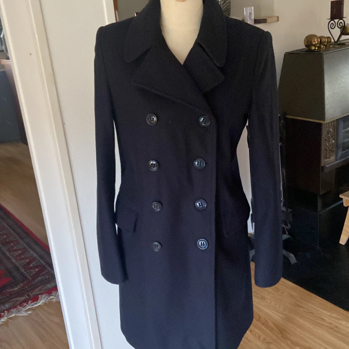 Benetton blå ullkappa dubbelknäppt 42