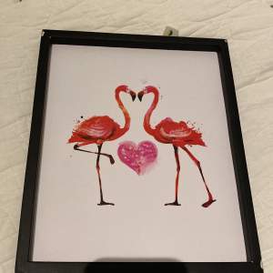 En tavla med två rosa flamingos 