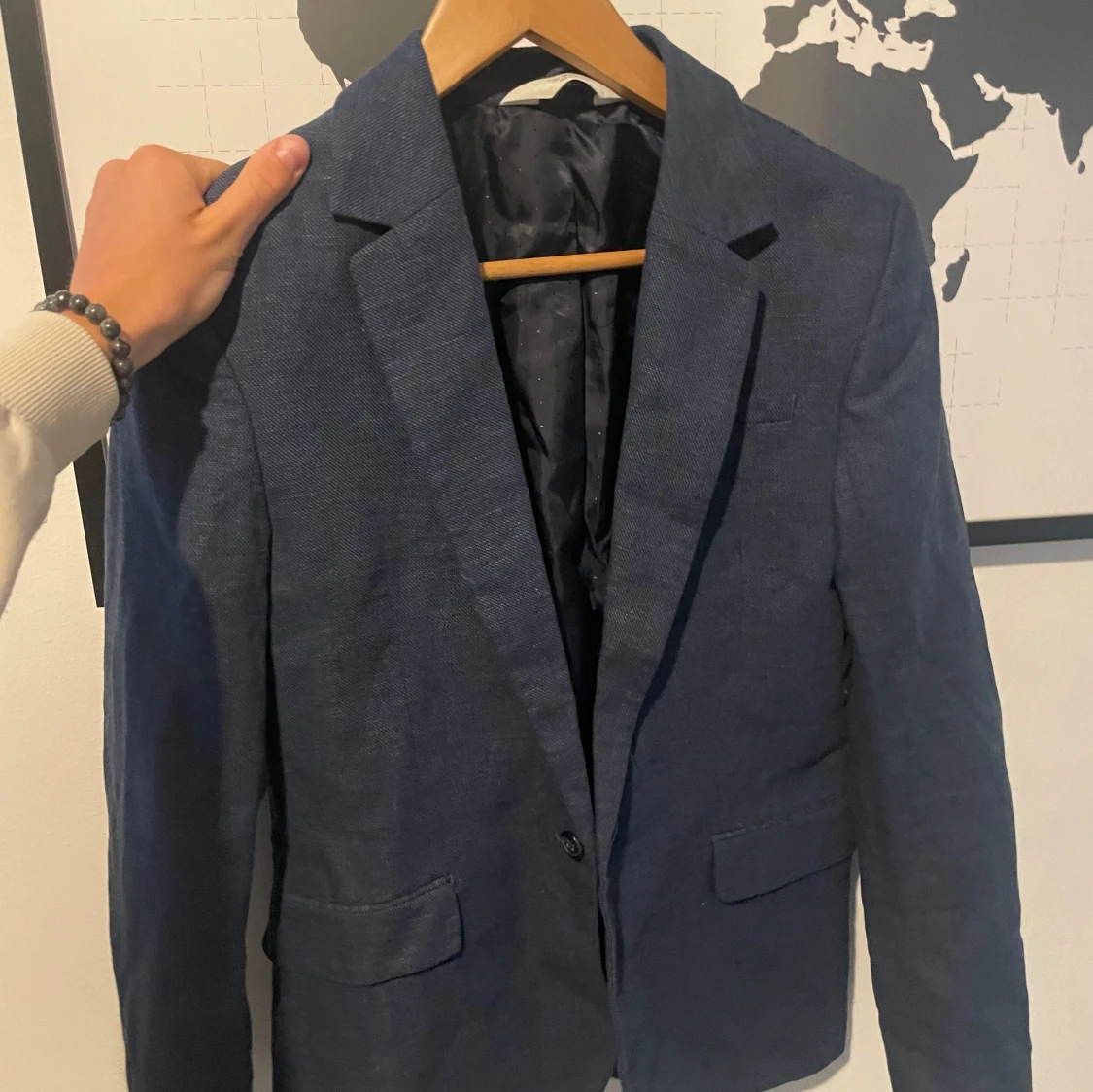 Mörkblå kavaj i linne - 2