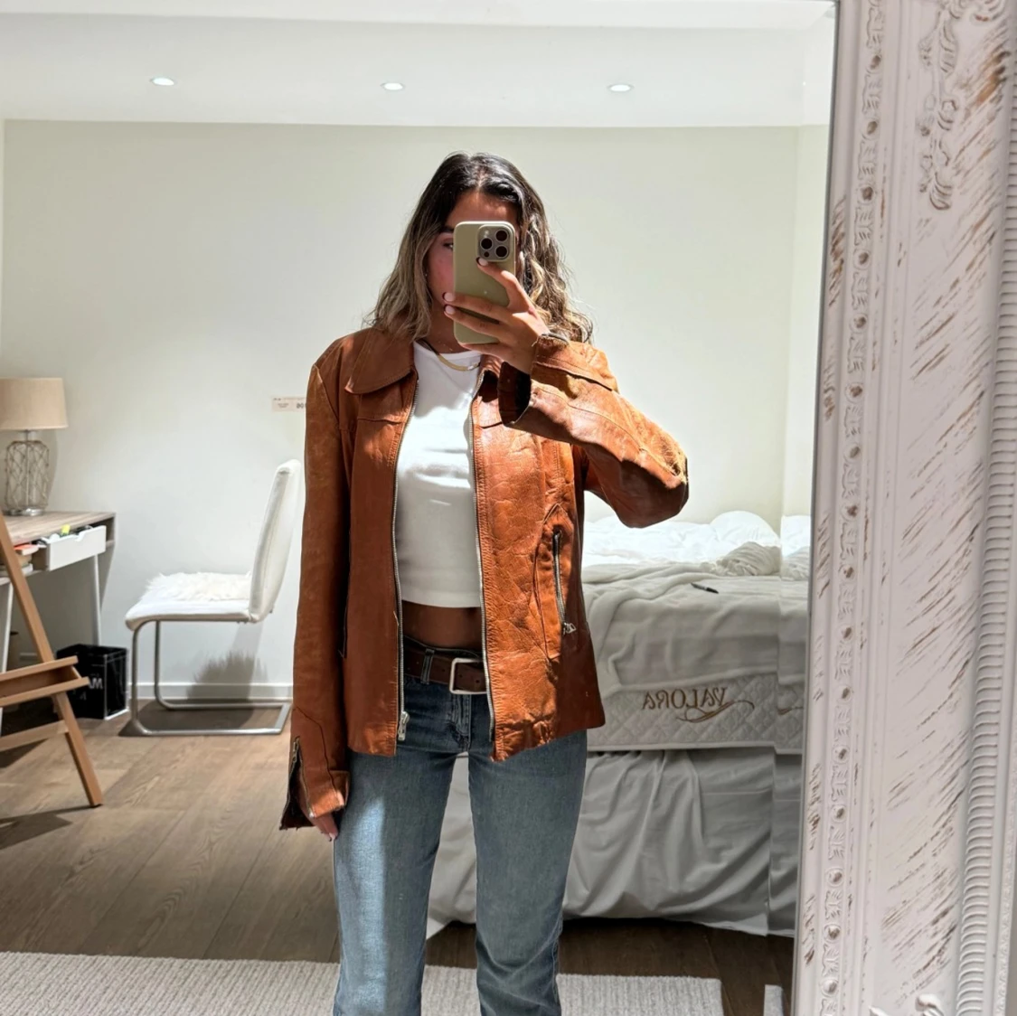 Vintage brun skinnjacka  - 91