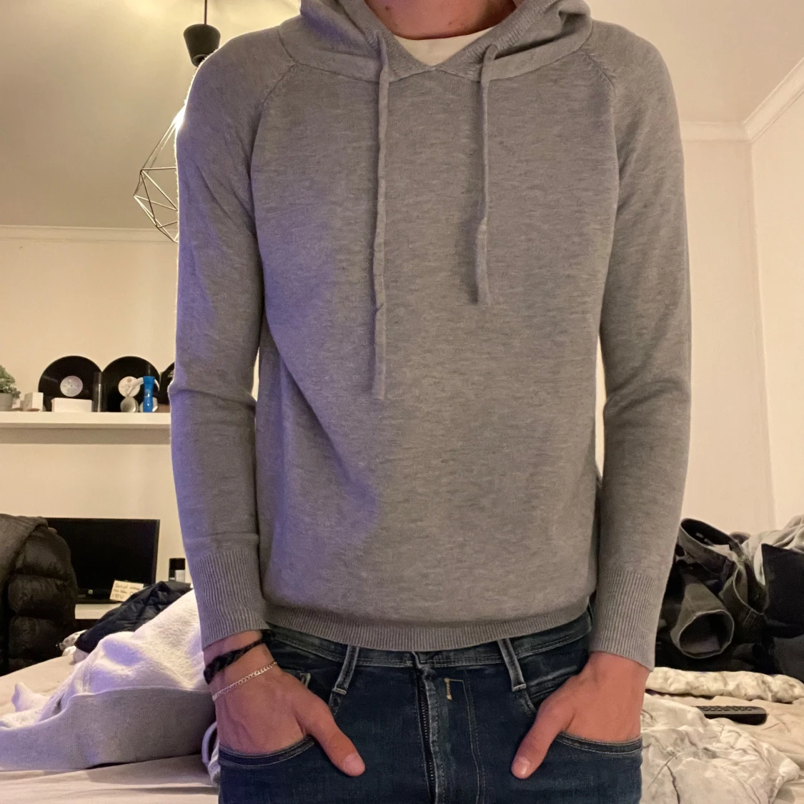 Grå merinoull hoodie