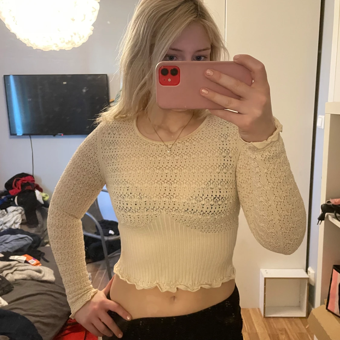 Beige croppad stickad tröja från Zara  - 1