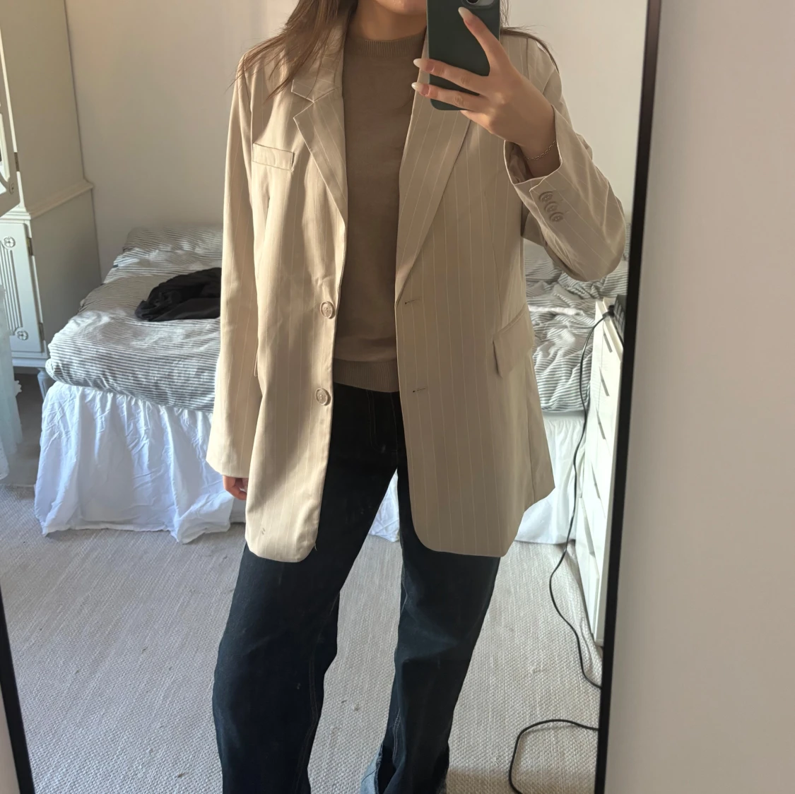 Beige randig kavaj med knappar - 3