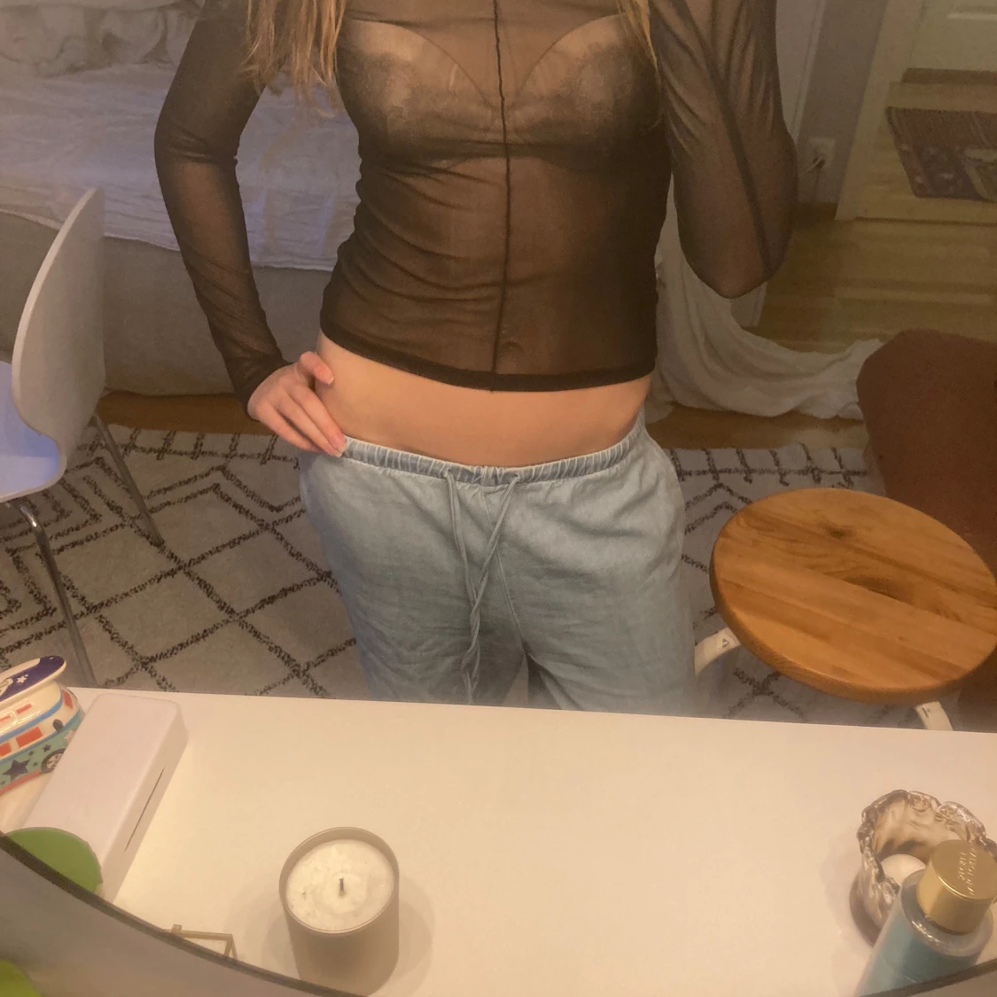 Svart mesh långärmad topp - 2